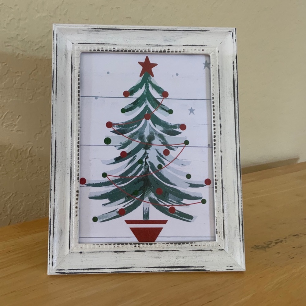 Farmhouse Christmas tree picture 5x7 w/frame